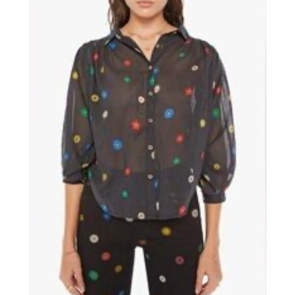 Mother Curved Hem Blouse The Breeze Top Size M Black Multicolor - Picture 6 of 6